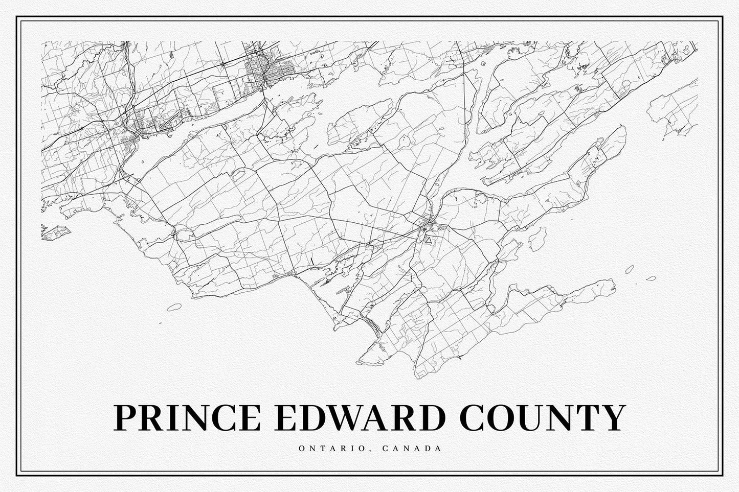 Ontario, Prince Edward County, A Modern Map, map on heavy cotton canvas, 50 x 70cm, 20 x 25" approx. - The Map Chest