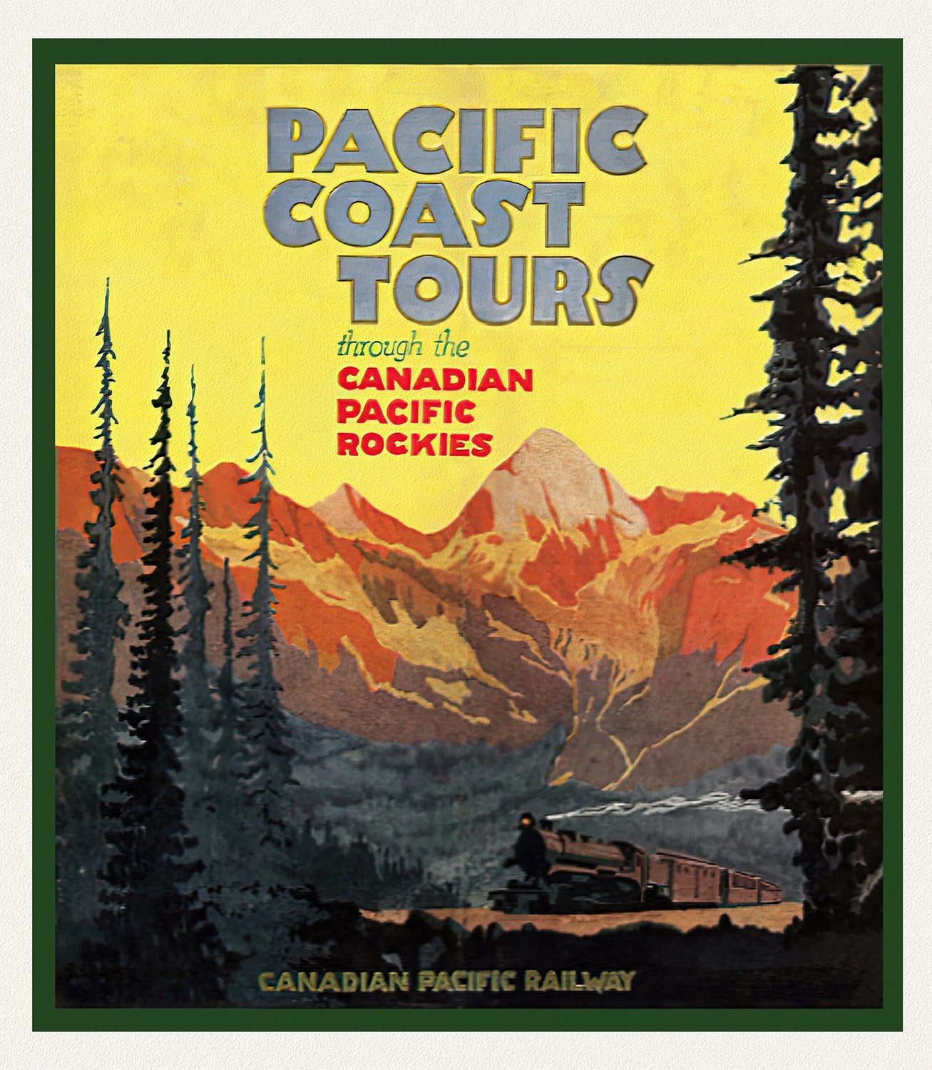Pacific Coast Tours, Canadian Pacific Railways , travel poster on heavy cotton canvas, 45 x 65 cm, 18 x 24" approx. - The Map Chest