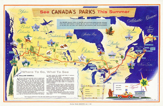 Parlane, See Canada's Parks this Summer, 1935, supplement to Toronto Star, poster on cotton canvas, 22x27" approx. - The Map Chest