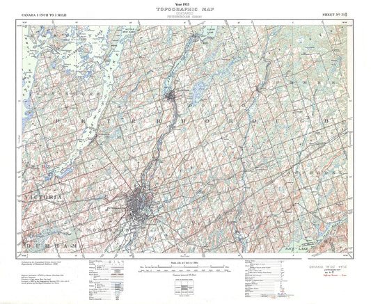 Peterborough, Ont. Topographic Map sheet 031D08, 1933 , map on durable cotton canvas, 50 x 70 cm, 20 x 25" approx. - The Map Chest