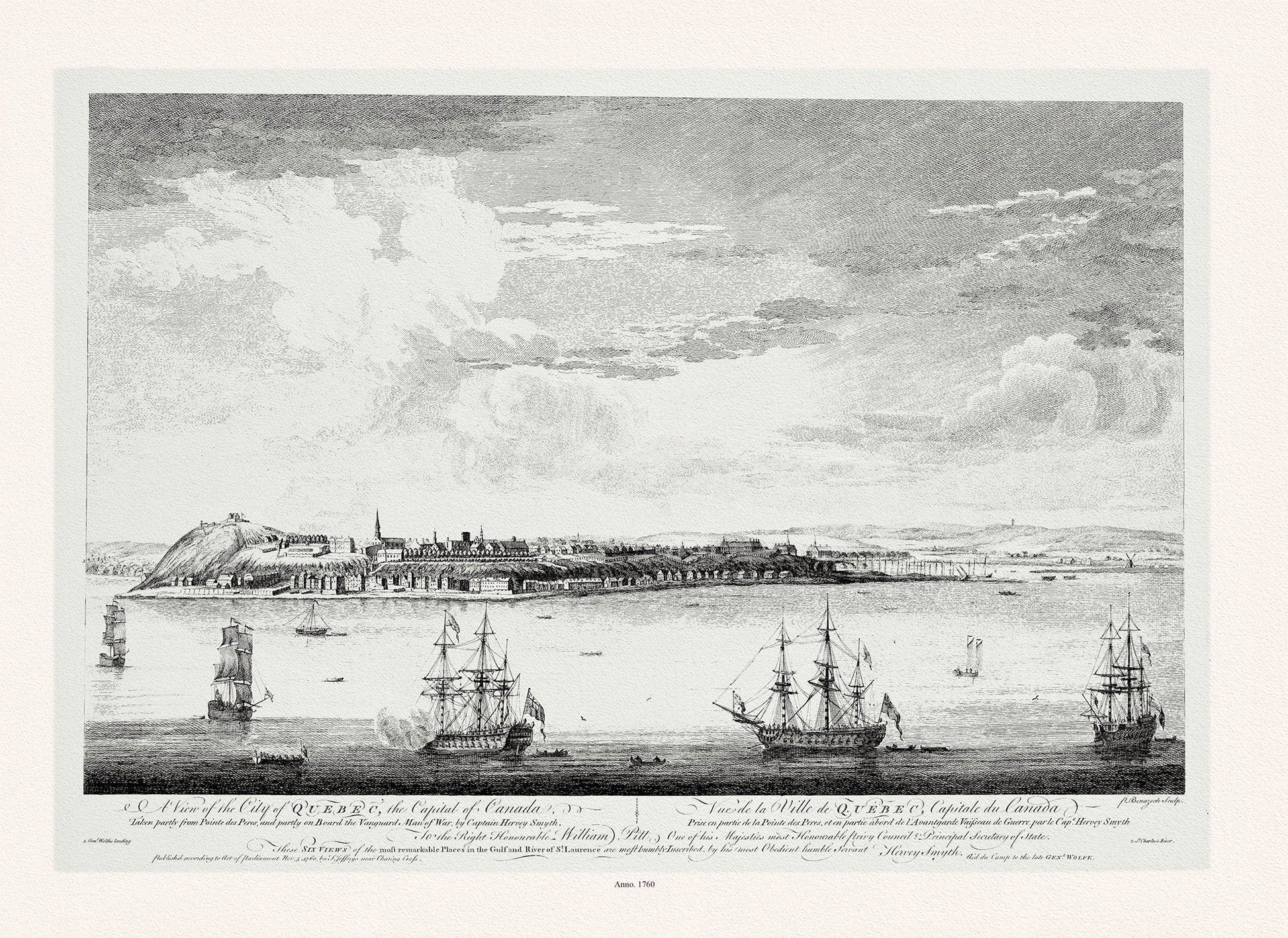 Pitt, Vue de la ville du Québec, capitale du Canada, 1760, map on heavy cotton canvas, 20x27" approx. - The Map Chest