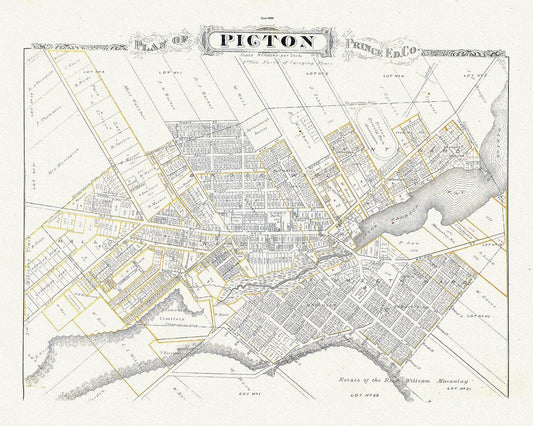 Plan of Picton, Prince Edward County, Ontario, 1880, map on heavy cotton canvas, 45 x 65 cm, 18 x 24" approx. - The Map Chest