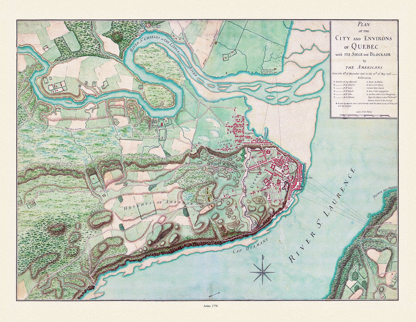 Plan of the city and environs of Quebec, with its siege and blockade by the Americans from 1775 - 1776,, map on cotton canvas, 20x27" approx. - The Map Chest