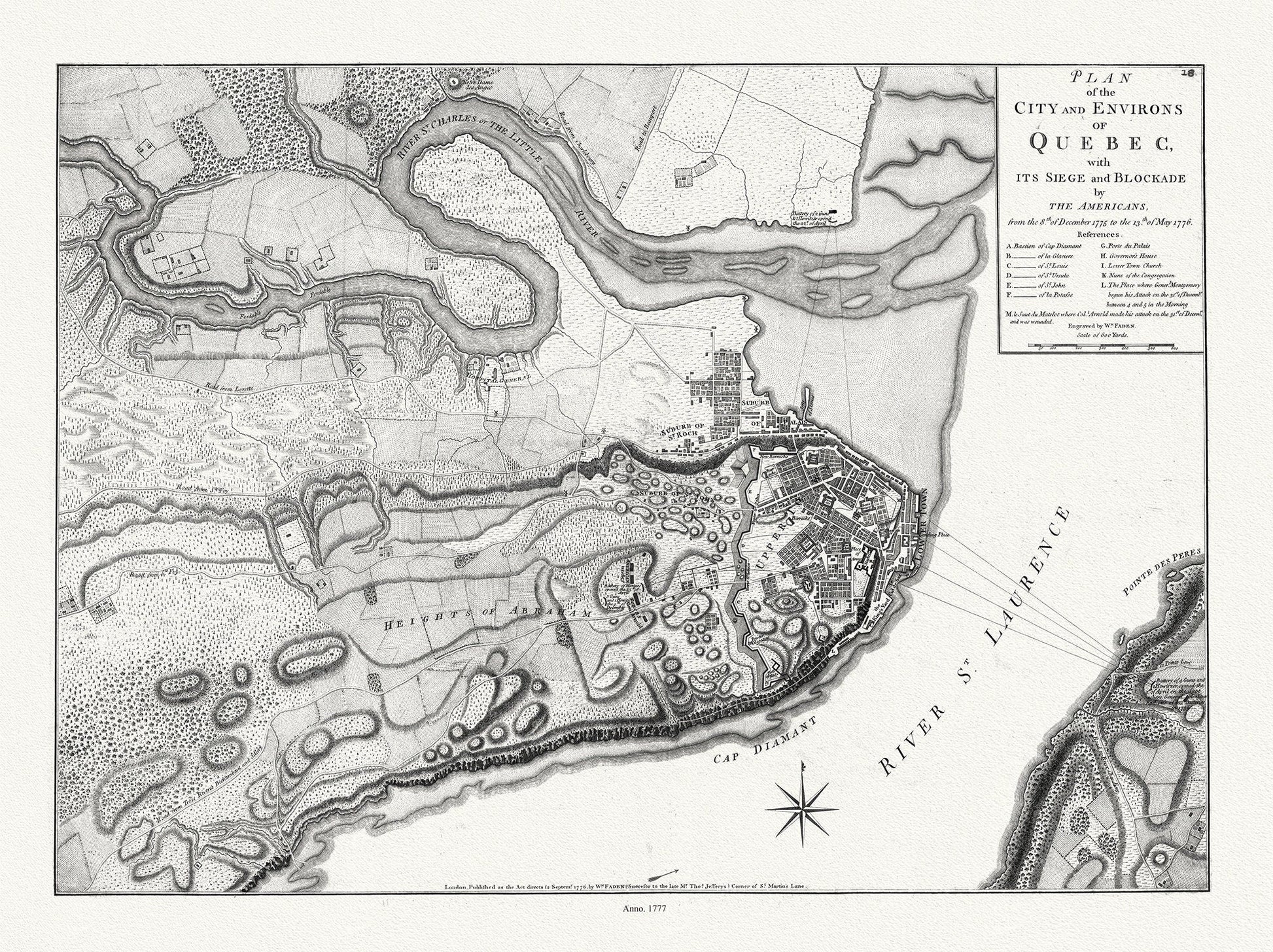Plan of the city and environs of Quebec with its siege and blockade by the Americans, from 1775 to 1776 Ver. I, 22x27" canvas - The Map Chest