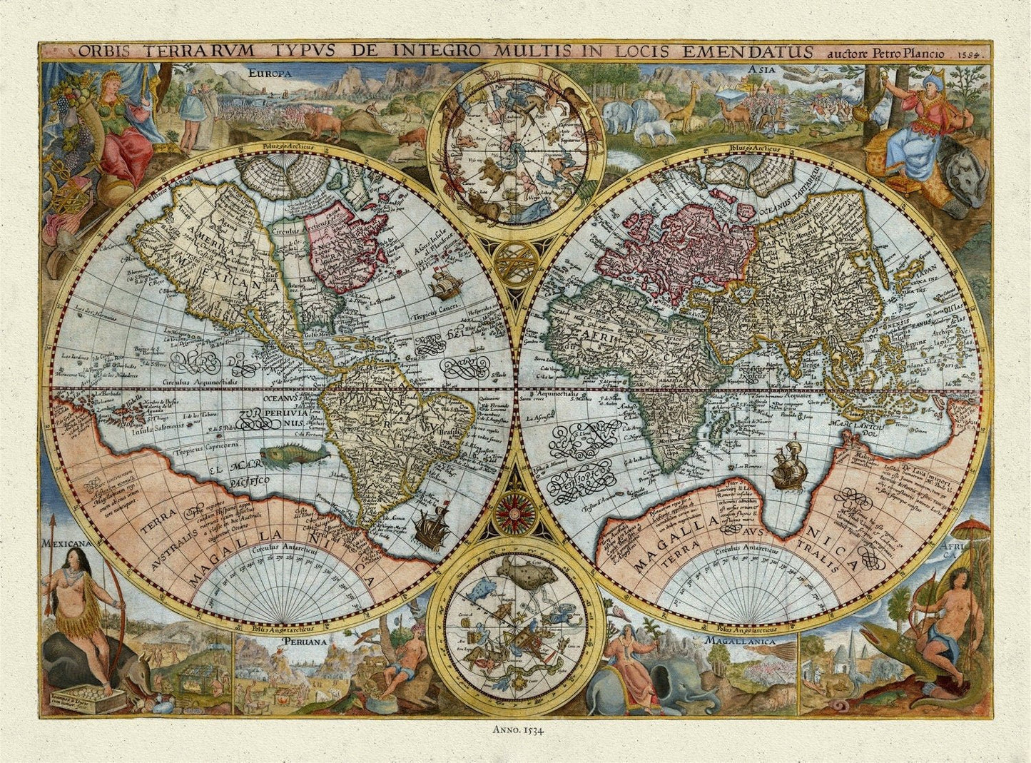 Plancio Pietro, Orbis Terrarum, 1534 Ver. D, Map on heavy cotton canvas, 22x27in. approx. - The Map Chest