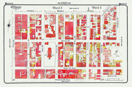 Plate 10 Toronto Downtown East of Yonge, South of Dundas St., 1923, Map on heavy cotton canvas, 18x27in. approx. - The Map Chest