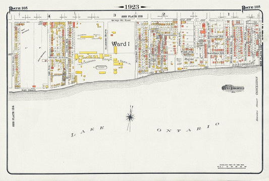 Plate 105, Toronto East, Waterfront, Kew Gardens & Scarborough Beach Park, 1923, Map on heavy cotton canvas, 18x27in. approx. - The Map Chest