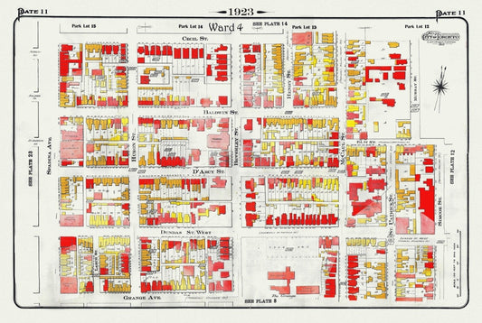 Plate 11, Toronto Downtown West, The Grange, 1923, Map on heavy cotton canvas, 18x27in. approx. - The Map Chest
