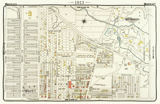Plate 114, Toronto East, Danforth Ave., Dawes Ave., 1913, map on heavy cotton canvas, 20 x 30" or 50 x 75cm. approx. - The Map Chest
