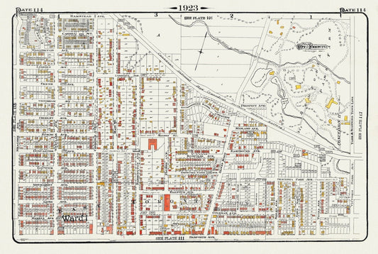 Plate 114, Toronto East, Danforth, Dentonia, Dawes Road, 1923, Map on heavy cotton canvas, 18x27in. approx. - The Map Chest