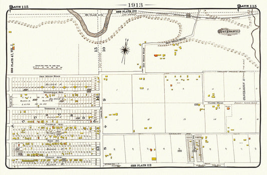 Plate 115, Toronto East , Danforth, Todmorden, 1913, map on heavy cotton canvas, 50 x 70cm, 20 x 25" approx. - The Map Chest