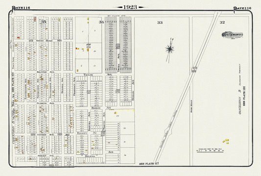 Plate 116, Toronto East, Scarborough, Pharmacy Ave., South of St. Clair, 1923, Map on heavy cotton canvas, 18x27in. approx. - The Map Chest