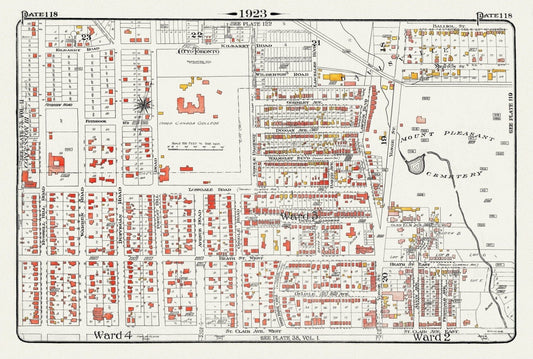 Plate 118, Toronto Uptown, Upper Canada College, Mount Pleasant, 1923, Map on heavy cotton canvas, 18x27in. approx. - The Map Chest
