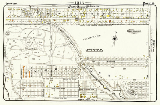 Plate 119, Toronto Uptown, Davisville, Mount. Pleasant Cemetery, 1913, map on heavy cotton canvas, 20 x 30" or 50 x 75cm. approx. - The Map Chest