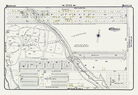 Plate 119, Toronto Uptown, Moore Park & Mount Pleasant, 1910, map on heavy cotton canvas, 20 x 30" approx. - The Map Chest