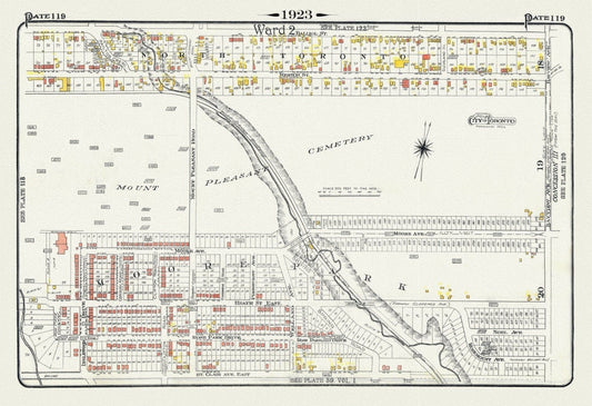 Plate 119, Toronto Uptown, Moore Park & Mount Pleasant, 1923, Map on heavy cotton canvas, 18x27in. approx. - The Map Chest