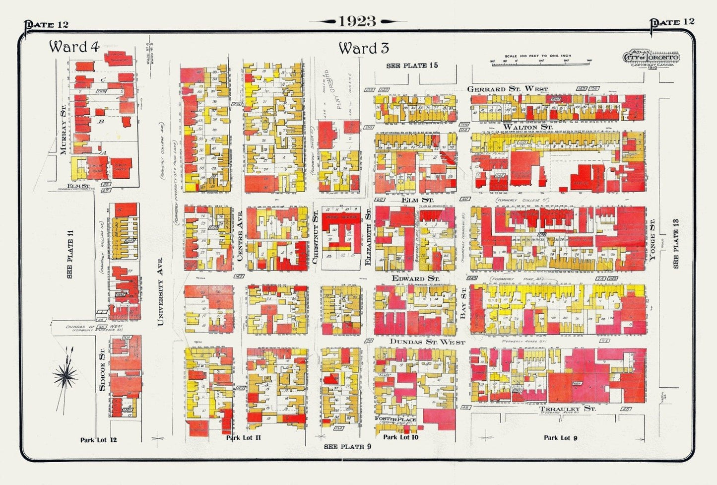 Plate 12, Toronto Downtown, St. John's Ward, 1923, Map on heavy cotton canvas, 18x27in. approx. - The Map Chest