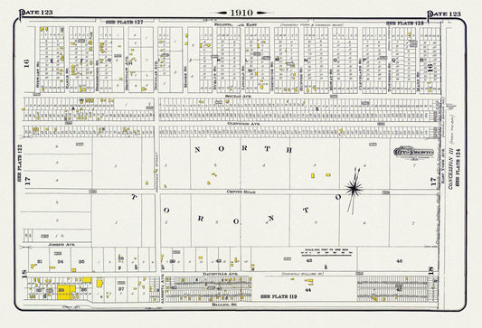 Plate 123, Toronto North, Davisville, 1910 , map on heavy cotton canvas, 20 x 30" approx. - The Map Chest