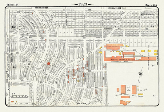 Plate 124, Toronto North, Leaside, 1923, Map on heavy cotton canvas, 18x27in. approx. - The Map Chest