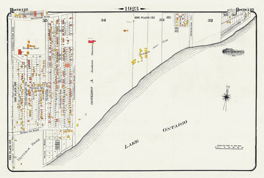 Plate 125, Toronto East, Waterfront, Beach & Hunt Club, 1923, Map on heavy cotton canvas, 18x27in. approx. - The Map Chest
