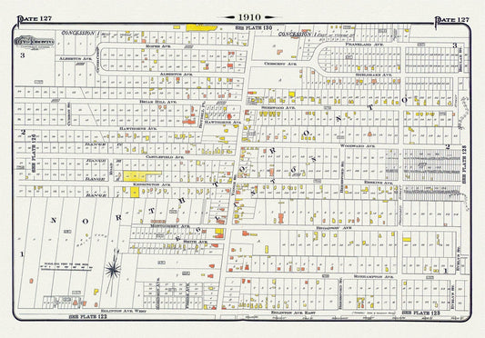 Plate 127, Toronto Uptown, Yonge St. North of Eglinton, 1910 , map on heavy cotton canvas, 20 x 30" approx. - The Map Chest