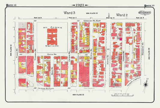 Plate 13, Toronto Downtown East, St. James Square, Dundas St. East, 1923, Map on heavy cotton canvas, 18x27in. approx. - The Map Chest