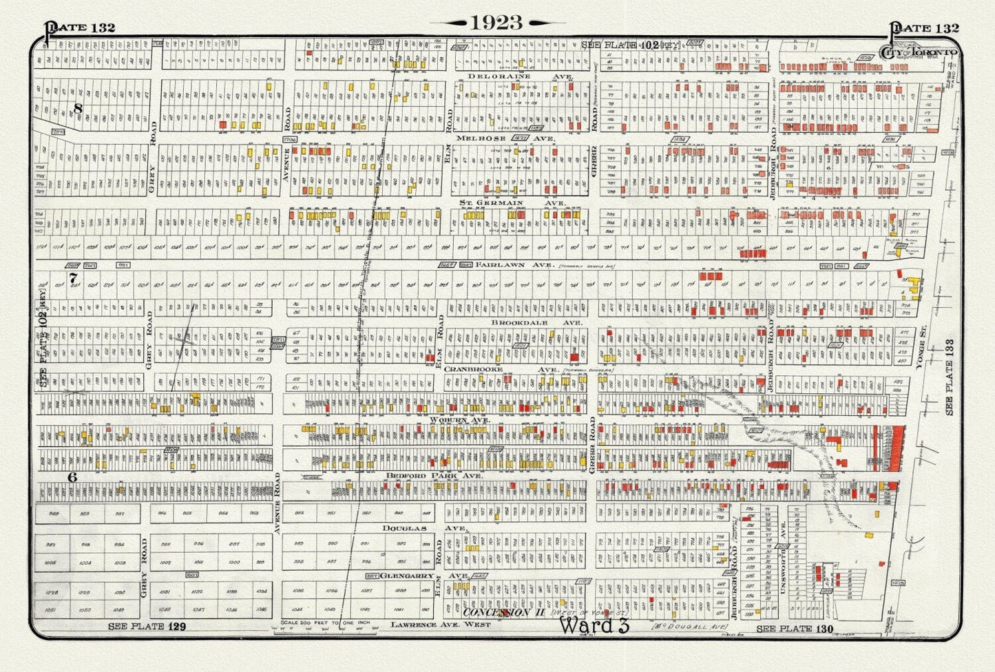 Plate 132, Toronto North, West of Yonge, North of Lawrence Ave., 1923, Map on heavy cotton canvas, 18x27in. approx. - The Map Chest