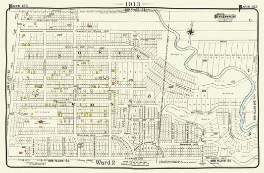 Plate 133, Toronto North, Lawrence Park North, 1913, map on heavy cotton canvas, 20 x 30" or 50 x 75cm. approx. - The Map Chest