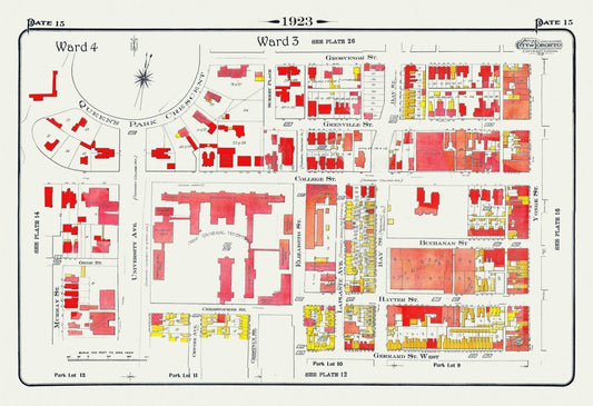 Plate 15, Toronto Downtown, Queen's Park Circle South East, 1923, Map on heavy cotton canvas, 18x27in. approx. - The Map Chest