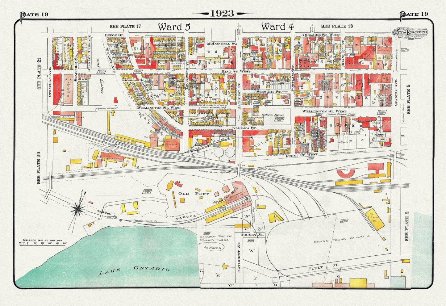 Plate 19, Toronto West, Waterfront, Foot of Bathurst St., 1923, Map on heavy cotton canvas, 18x27in. approx. - The Map Chest