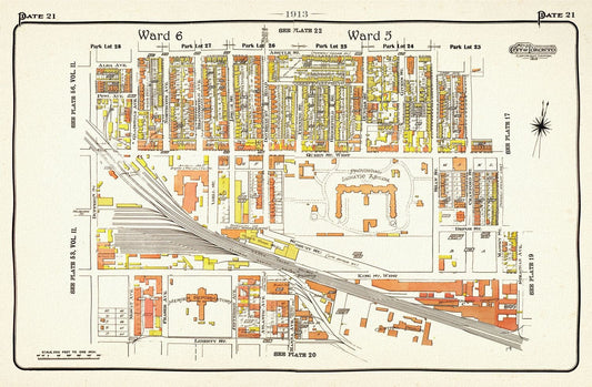 Plate 21, Toronto West, Parkdale, Liberty Village, 1913, map on heavy cotton canvas, 20 x 30" approx. - The Map Chest