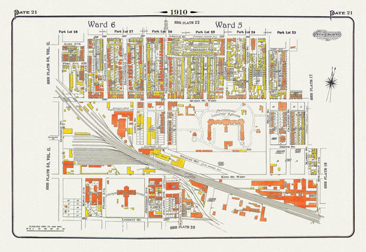Plate 21, Toronto West, Parkdale & Liberty Village, Lunatic Asylum, 1910 , map on heavy cotton canvas, 20 x 30" approx. - The Map Chest