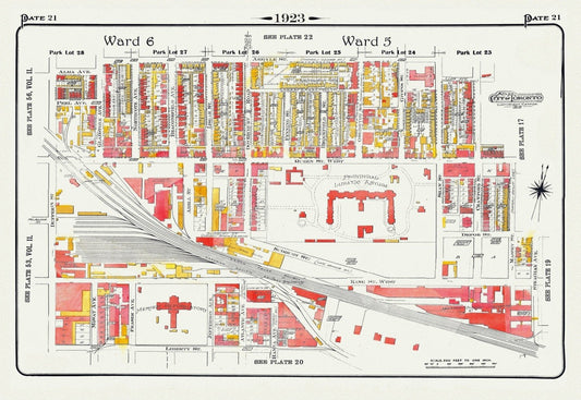 Plate 21, Toronto West, Parkdale & Liberty Village, Lunatic Asylum, 1923, Map on heavy cotton canvas, 18x27in. approx. - The Map Chest