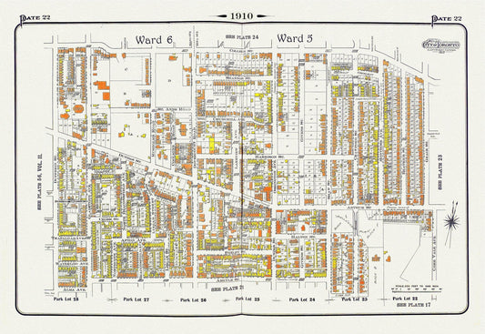 Plate 22, Toronto West, Parkdale & Brockton, 1910, map on heavy cotton canvas, 20 x 30" approx. - The Map Chest