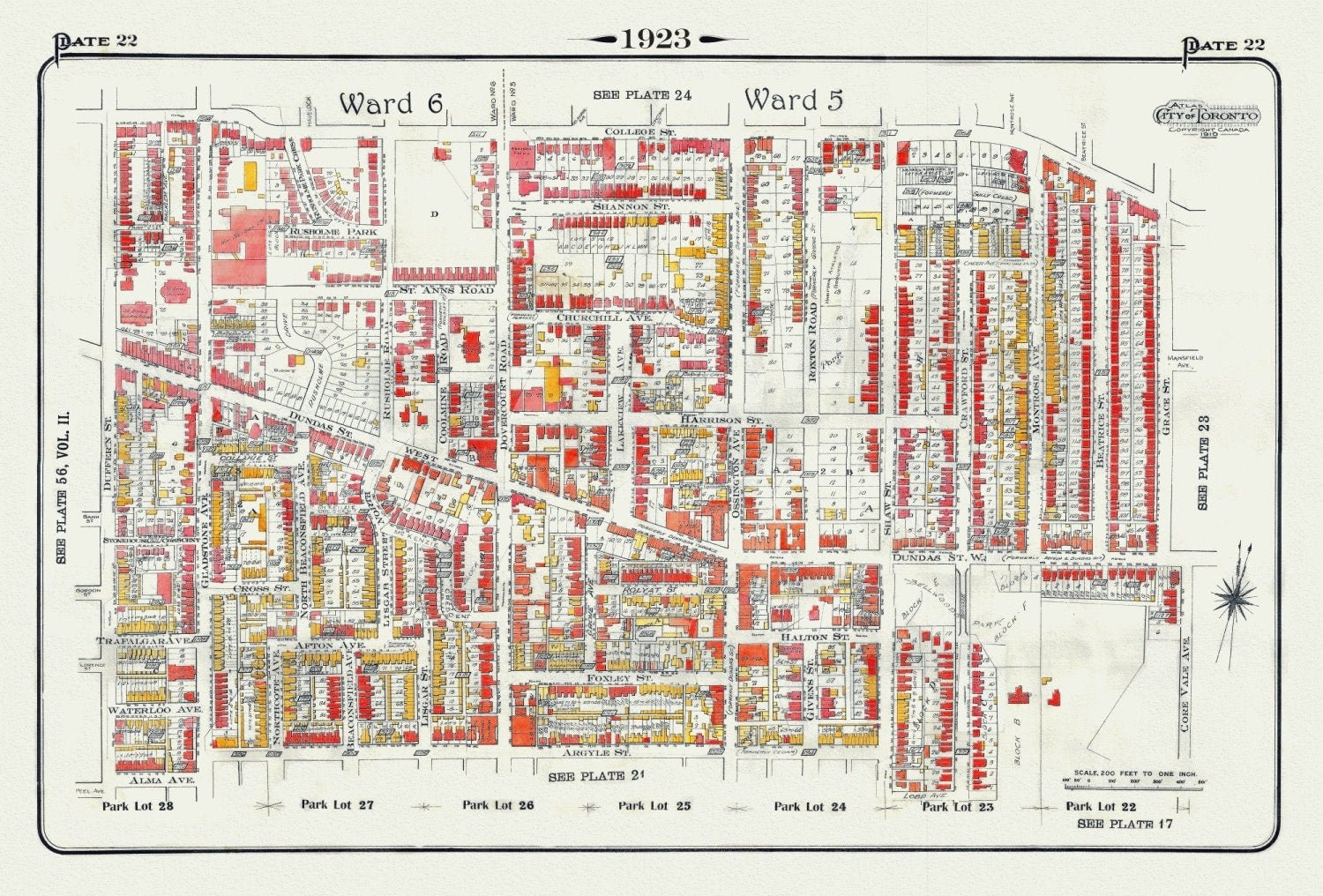 Plate 22, Toronto West, Parkdale & Brockton, 1923, Map on heavy cotton canvas, 18x27in. approx. - The Map Chest
