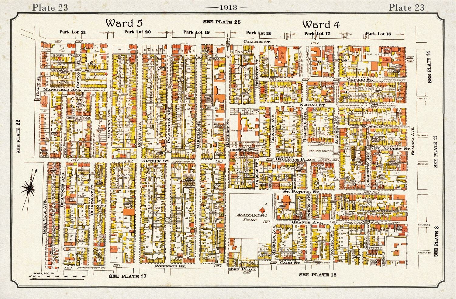 Plate 23, Toronto West Parkdale, Brockton, Little Italy, 1913, map on heavy cotton canvas, 20 x 30" approx. - The Map Chest
