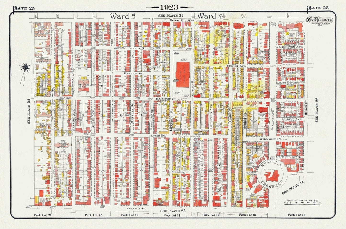 Plate 25, Toronto Downtown West, Annex South, 1923, Map on heavy cotton canvas, 18x27in. approx. - The Map Chest