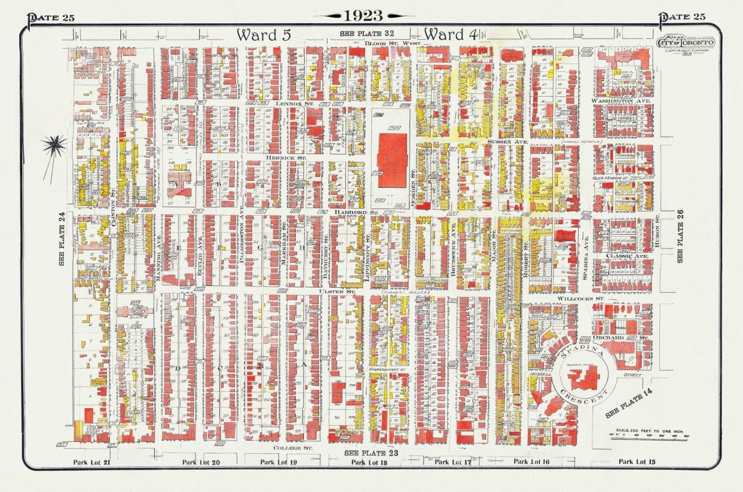 Plate 25, Toronto Downtown West, Annex South, 1923, Map on heavy cotton canvas, 18x27in. approx. - The Map Chest