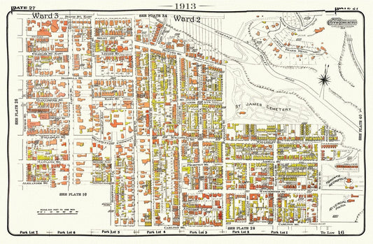 Plate 27, Toronto Central East, Cabbagetown, St. James, 1913, map on heavy cotton canvas, 20 x 30" approx. - The Map Chest