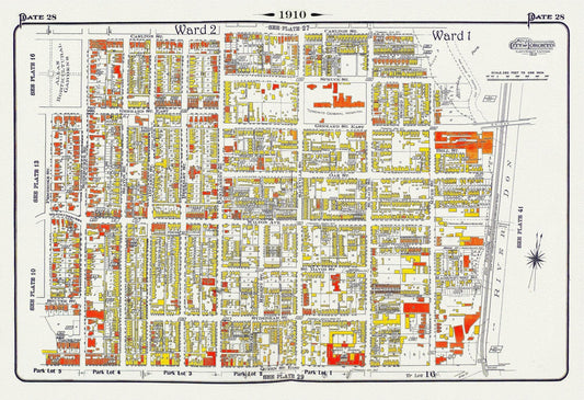 Plate 28, Toronto Downtown East, Cabaggetown, 1910 , map on heavy cotton canvas, 20 x 30" approx. - The Map Chest