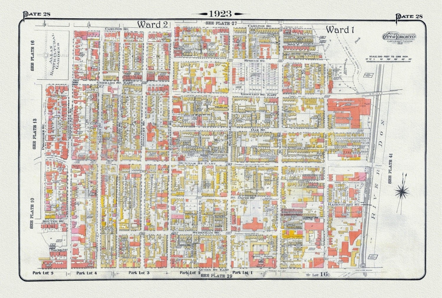 Plate 28, Toronto Downtown East, Cabaggetown, 1923, Map on heavy cotton canvas, 18x27in. approx. - The Map Chest