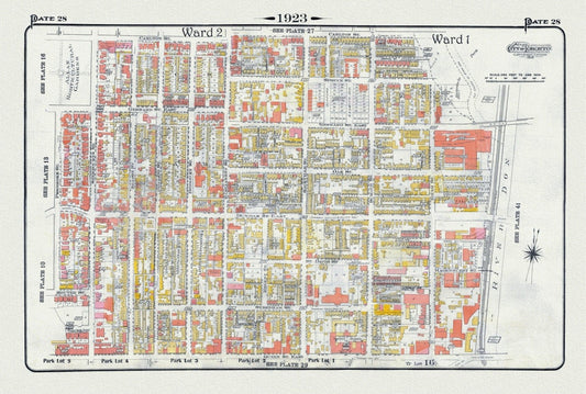 Plate 28, Toronto Downtown East, Cabaggetown, 1923, Map on heavy cotton canvas, 18x27in. approx. - The Map Chest