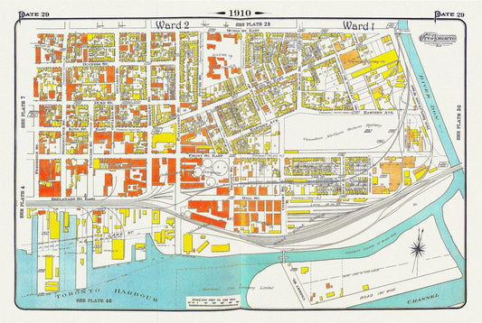 Plate 29, Toronto Downtown East, Corktown, 1910 , map on heavy cotton canvas, 20 x 30" approx. - The Map Chest