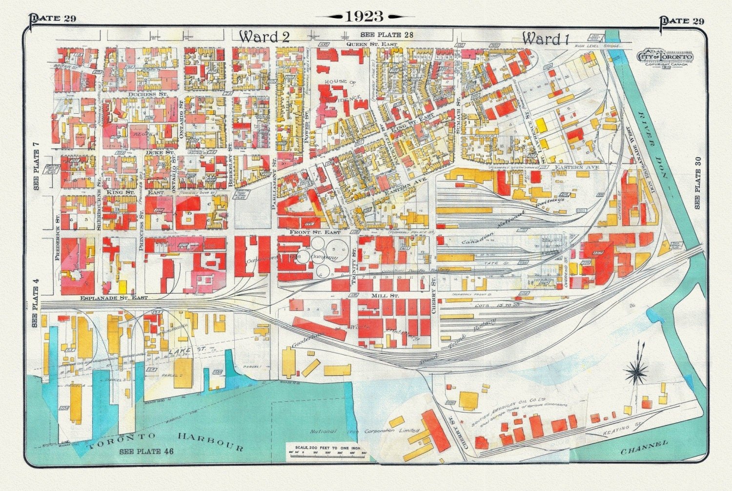 Plate 29, Toronto Downtown East, Corktown, 1923, Map on heavy cotton canvas, 18x27in. approx. - The Map Chest