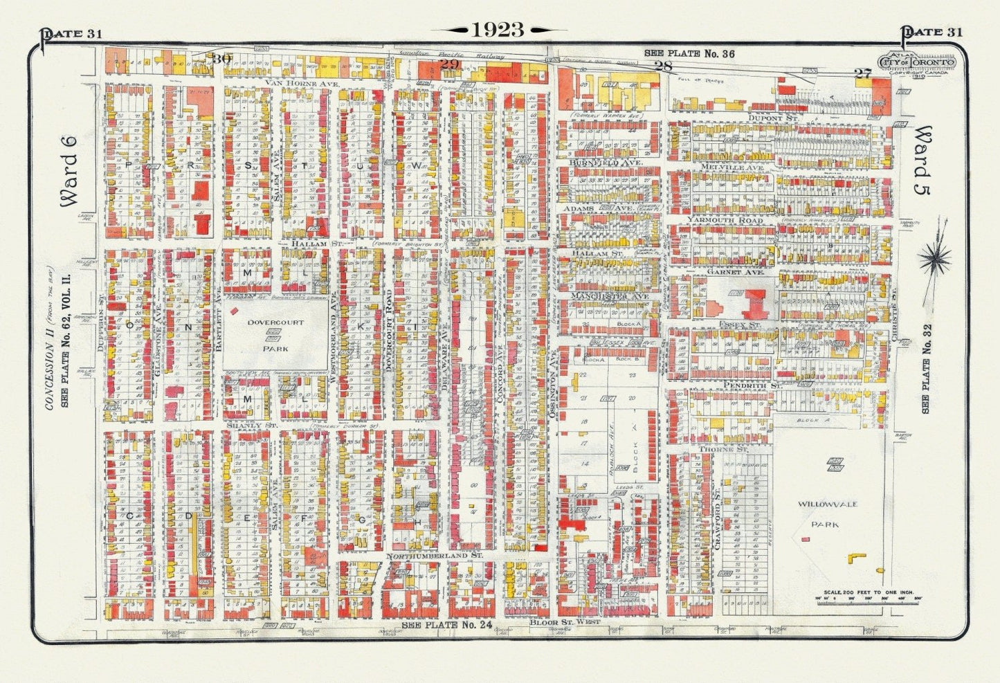 Plate 31, Toronto West, Bloorcourt, Dovercourt, 1923, Map on heavy cotton canvas, 18x27in. approx. - The Map Chest