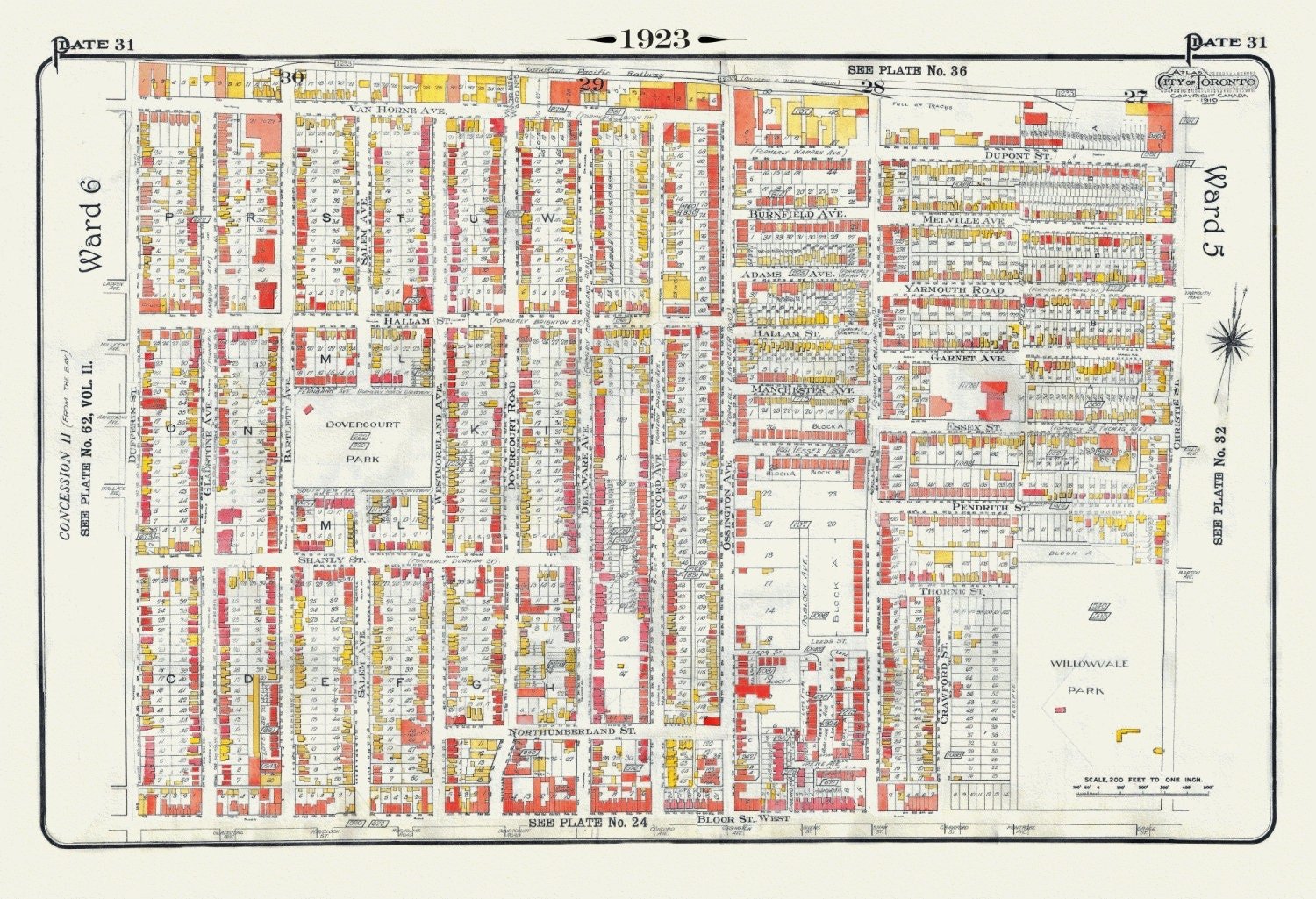 Plate 31, Toronto West, Bloorcourt, Dovercourt, 1923, Map on heavy cotton canvas, 18x27in. approx. - The Map Chest