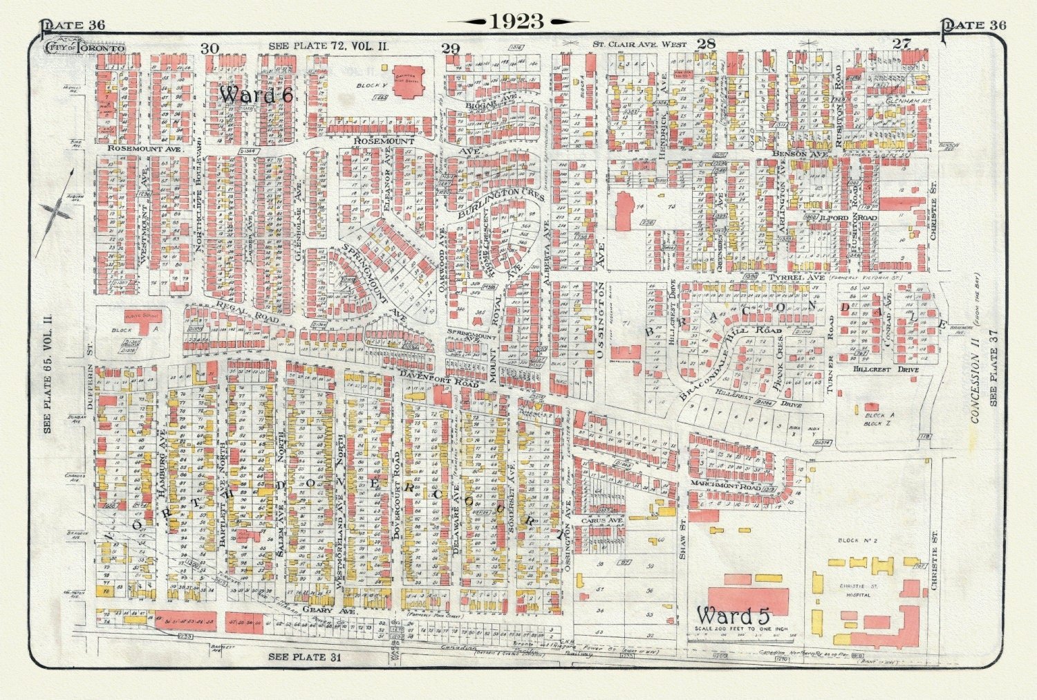 Plate 36, Toronto Northwest, North Dovercourt & Brackondale, 1923, Map on heavy cotton canvas, 18x27in. approx. - The Map Chest