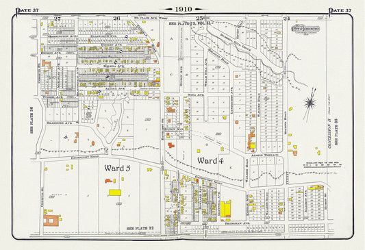Plate 37, Toronto Central North West, Wychwood, Casa Loma, 1910, map on heavy cotton canvas, 20 x 30" approx. - The Map Chest