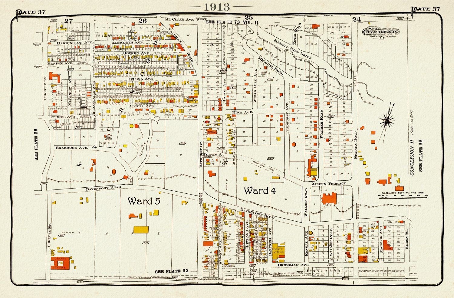 Plate 37 Toronto West, Casa Loma, 1913, map on heavy cotton canvas, 20 x 30" approx. - The Map Chest