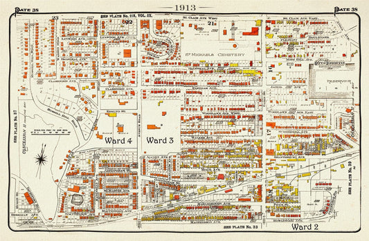 Plate 38, Toronto Uptown West, Forest Hill South, 1913, map on heavy cotton canvas, 20 x 30" approx. - The Map Chest